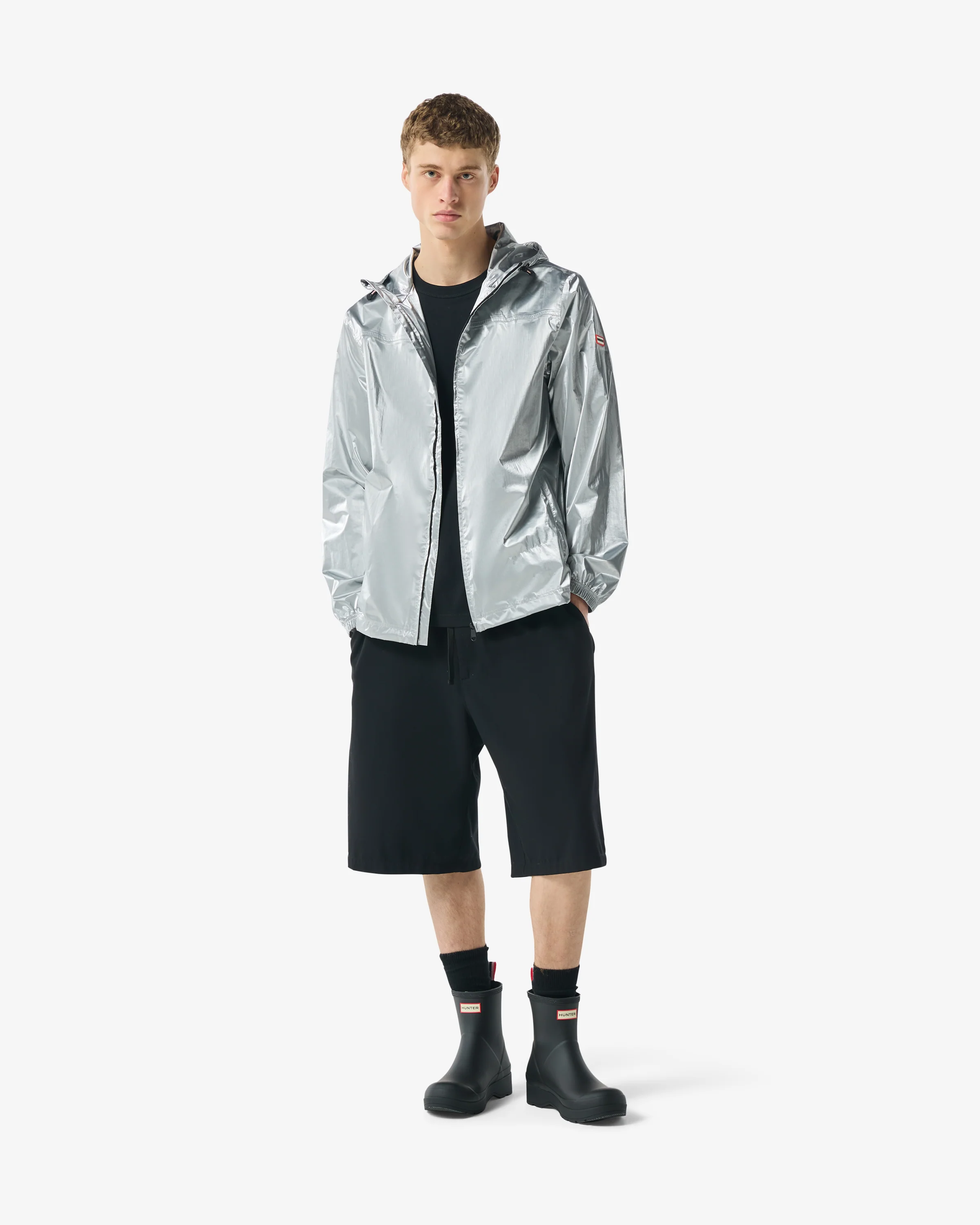 Unisex Packable Rain Jacket Metallic Silver - Image 3